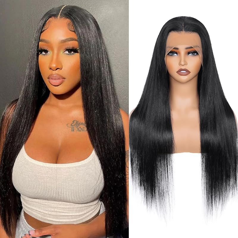 Oftsod 13x4 Lace Front Wigs Human Hair Pre Plucked 28 Inch Straight HD Lace Front Wigs Human Hair Natural Color 180% Density Glueless Wig 100% Virgin Human Hair with Baby Hair for Women
