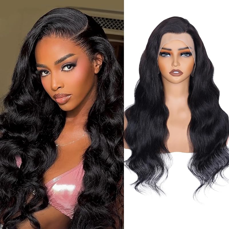 Oftsod 13x4 Lace Front Wigs Human Hair Pre Plucked 28 Inch Body Wave HD Lace Front Wigs Natural Color 180% Density Glueless Wig 100% Virgin Human Hair with Baby Hair for Women