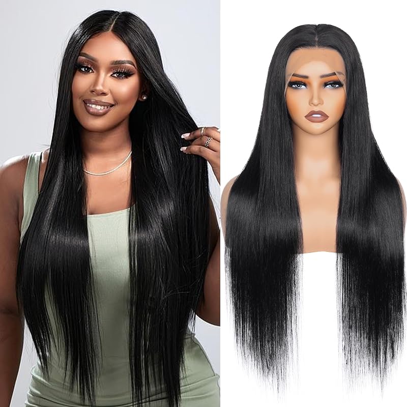 Oftsod 13x4 Lace Front Wigs Human Hair Pre Plucked 32 Inch Straight HD Lace Front Wigs Human Hair Natural Color 180% Density Glueless Wig 100% Virgin Human Hair with Baby Hair for Women