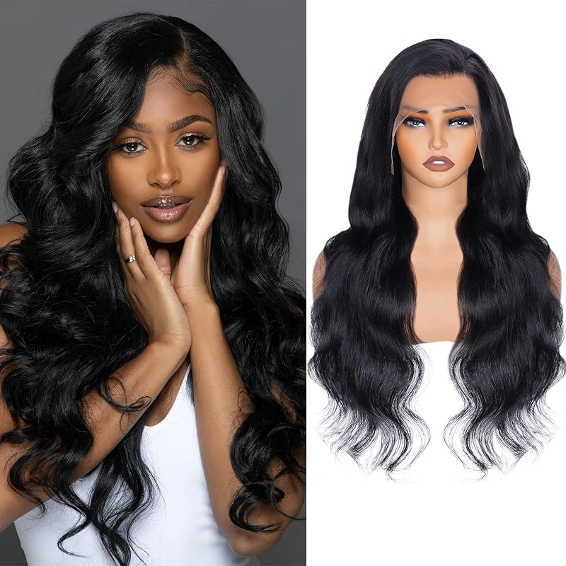 Oftsod 13x4 Lace Front Wigs Human Hair Pre Plucked 30 Inch Body Wave HD Lace Front Wigs Natural Color 180% Density Glueless Wig 100% Virgin Human Hair with Baby Hair for Women