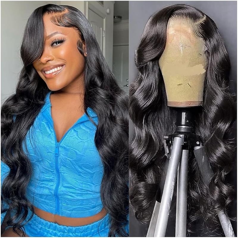 Atohallan 30 Inch Body Wave Lace Front Wigs Human Hair Pre Plucked 13x4 HD Transparent Lace Front Wigs Human Hair 180% Density Body Wave Glueless Frontal Wigs with Baby Hair Natural Black(30 Inch)