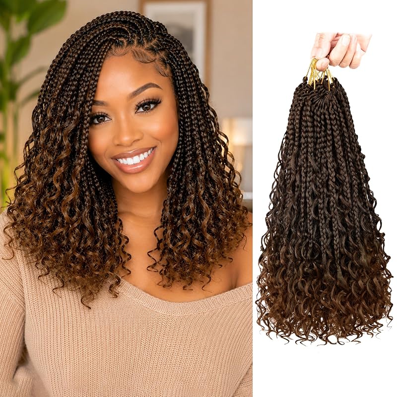 Boho Box Braids Crochet Hair 14 Inch, Goddess Crochet Box Braids with Curly Ends, Pre Looped Synthetic Crochet Hair for Black Women – NAYOO
