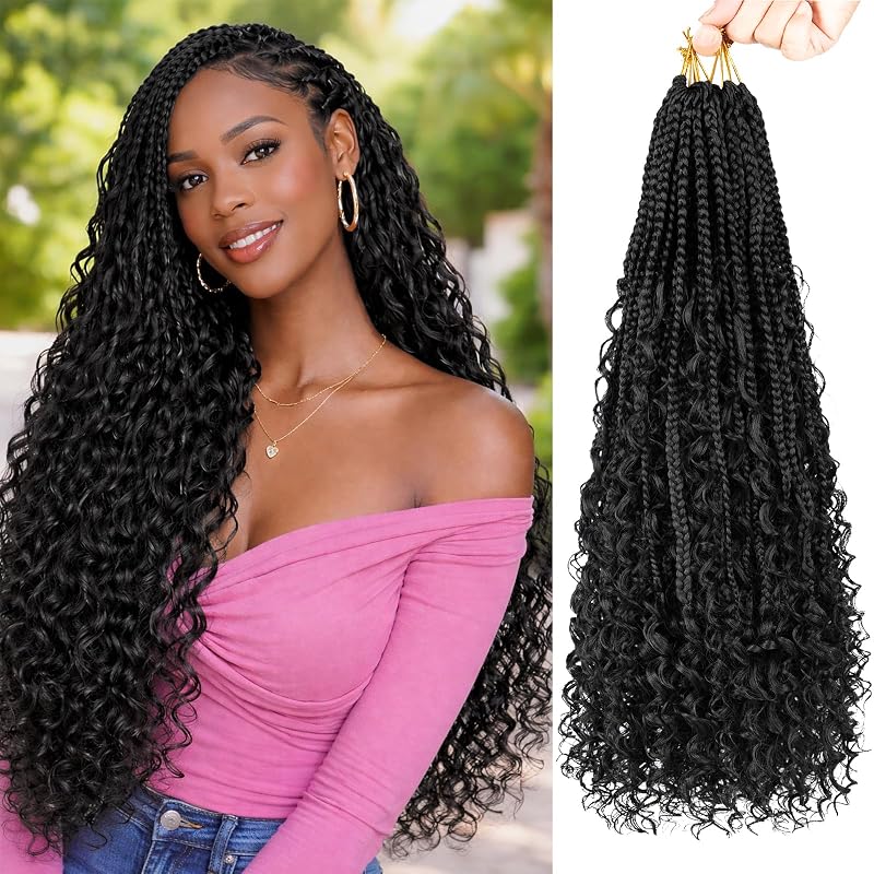 Boho Box Braids Crochet Hair 24 Inch, Goddess Crochet Box Braids with Curly Ends, Pre Looped Synthetic Crochet Hair for Black Women – NAYOO