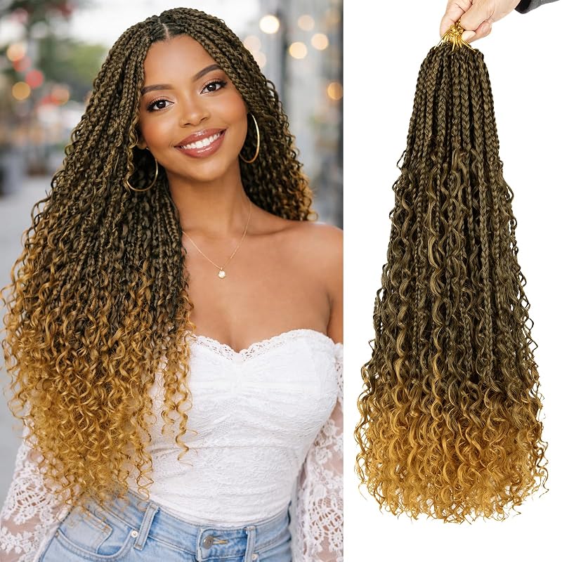 Boho Box Braids Crochet Hair 24 Inch, Goddess Crochet Box Braids with Curly Ends, Pre Looped Synthetic Crochet Hair for Black Women – NAYOO
