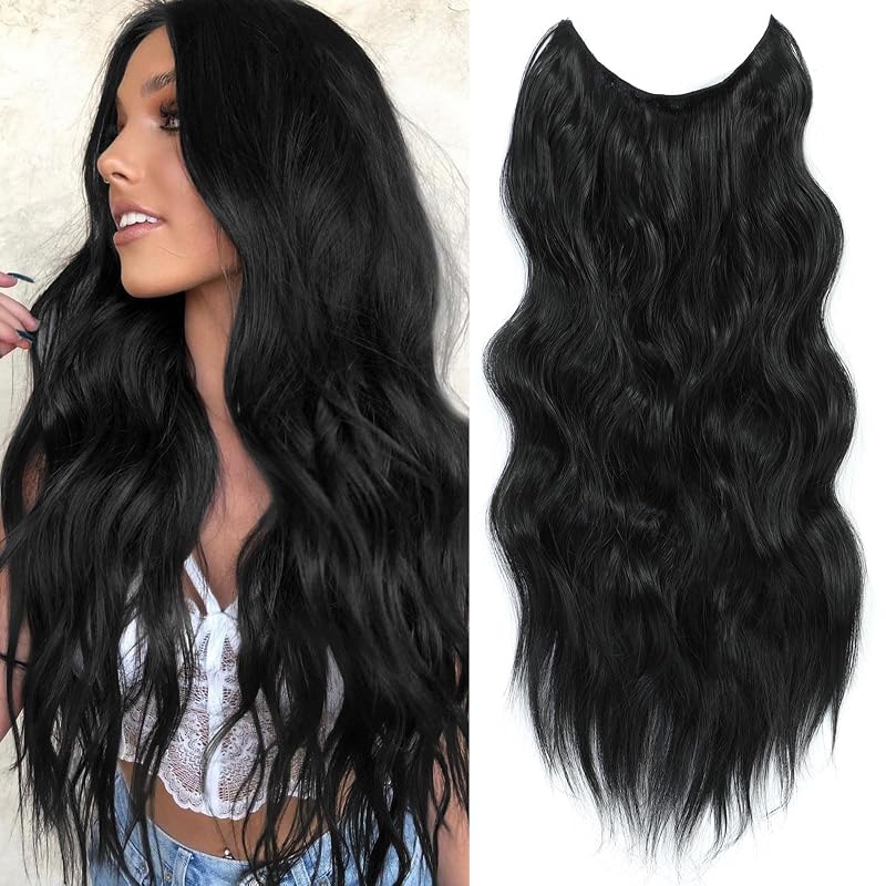 BUPPLER Halo Hair Extensions 24 Inch Invisible Wire Dark