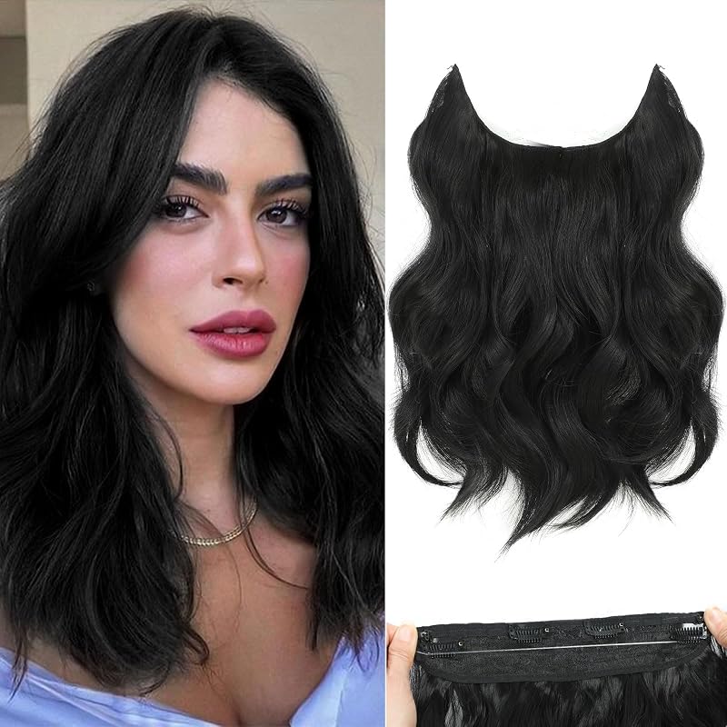 BUPPLER Halo Hair Extensions 12 Inch Invisible Wire Midnight Black