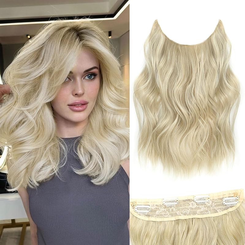Halo Hair Extensions 12 Inch Invisible Wire Blonde Mix Platinum Blonde