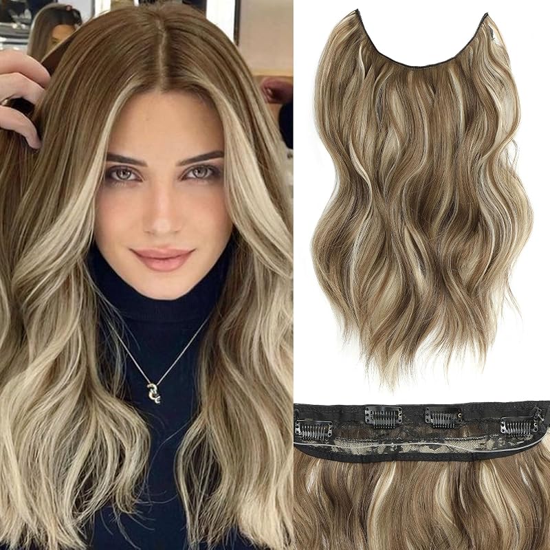 Halo Hair Extensions 16 Inch Invisible Wire Medium Brown Blen Medium Blonde