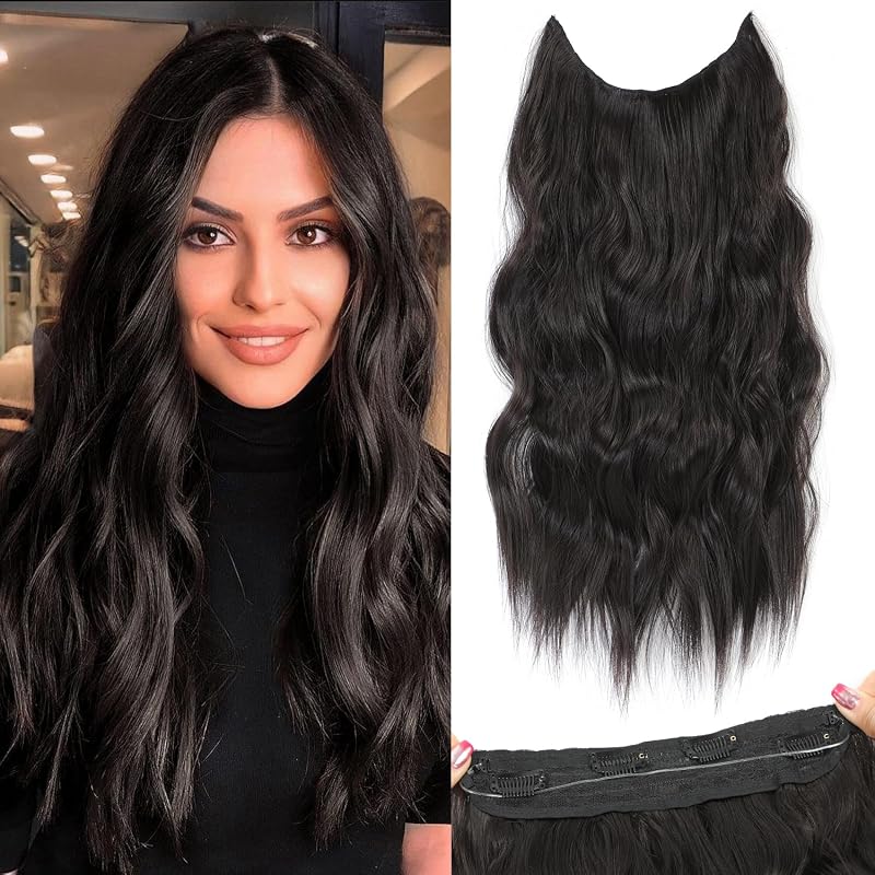 BUPPLER Halo Hair Extensions 20 Inch Invisible Wire Pure Black