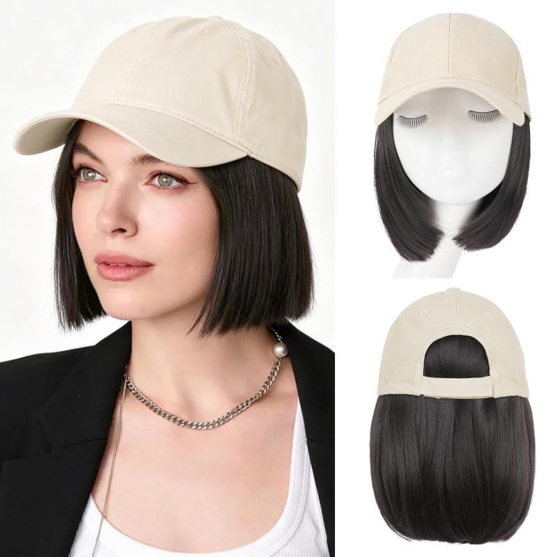 Hat Wigs for Women Baseball Cap with Hair Extensions, 12inch