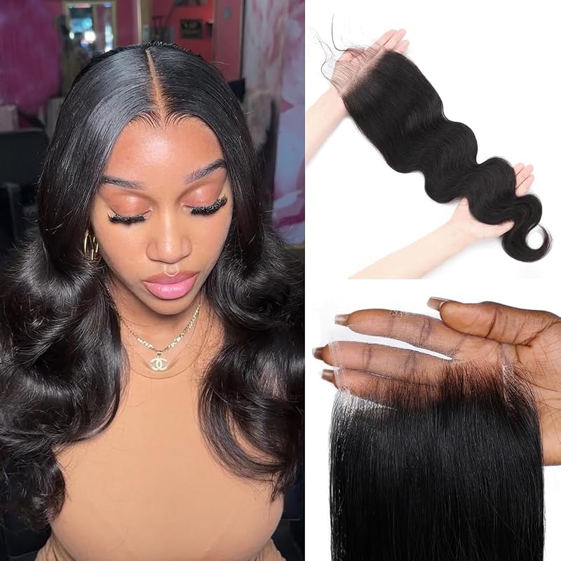 Anknia 5x5 HD Lace Closure Only Body Wave Human Hair Closure Invisible Ultra-thin 5x5 Lace Closure for Black Women 12A Brazilian Raw Virgin Human Hair Pre Plucked Single Knot Natural Black 20 Inch