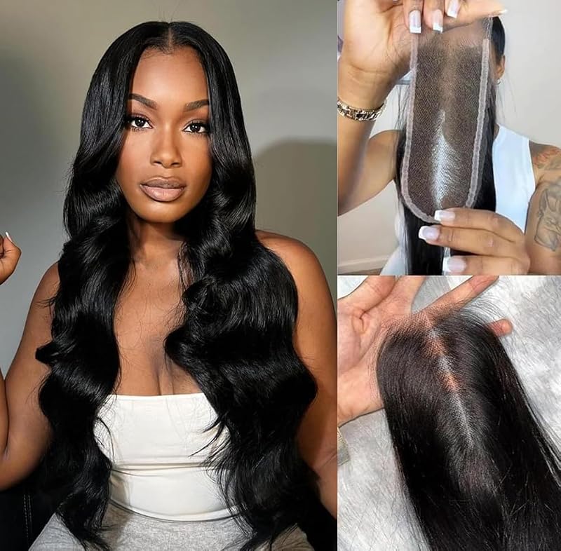 Anknia 2x6 HD Lace Closure Human Hair 22 Inch Body Wave Closure 0.1mm Ultra-thin Invisible SKINLIKE HD Lace Closure Frontal Middle Part Pre Plucked Single Knot Natural Color Virgin Human Hair 12A