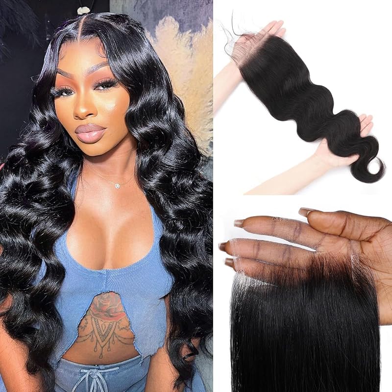 Anknia 5x5 HD Lace Closure Only Body Wave Human Hair 12A Brazilian Virgin Remy Human Hair Frontal Closure 100% Human Hair Extensions Pre Plucked with Baby Hair Natural Hairline Natural Black 22 Inch