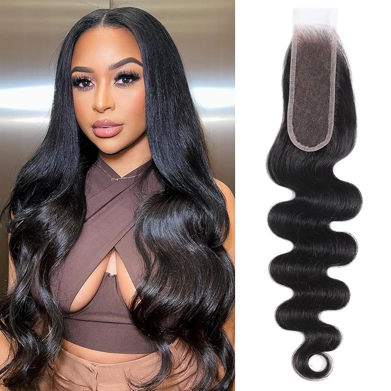 Anknia 2x6 HD Lace Closure Human Hair 16 Inch Body Wave Closure 0.1mm Ultra-thin Invisible SKINLIKE HD Lace Closure Middle Part Pre Plucked Single Knot With Baby Hair Natural Color Virgin Human Hair