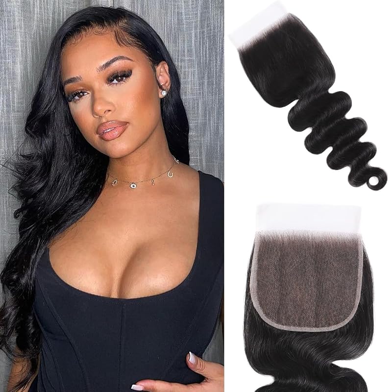Anknia 5x5 HD Lace Closure Human Hair Body Wave Closure 12A Virgin Remy Human Hair Closure for Black Women 5x5 Transparent Lace Frontal Closures Pre Plucked Single Knot Natural Black 18 Inch