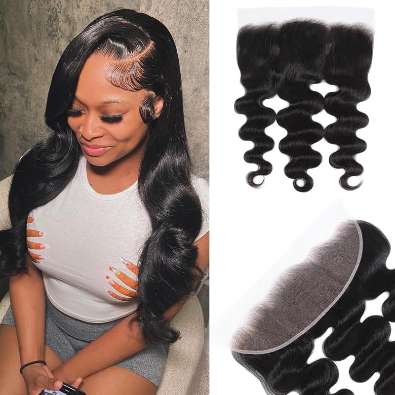 Anknia 13x4 SKINLIKE Real HD Lace Frontal Only Human Hair 13x4 Body Wave Frontal Closure 0.10mm Ultra Thin Invisible Lace Pre-plucked Melted Hairline Natural Black 18 Inch