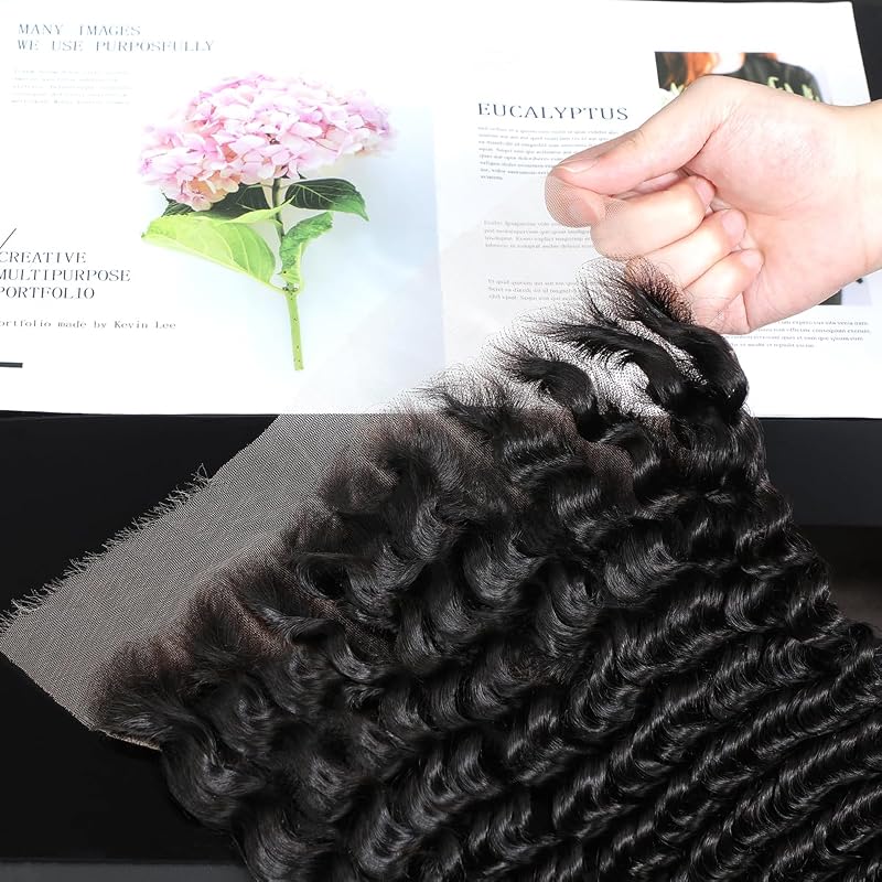 CindiRiver 13x4 HD Lace Frontal Pre Plucked Deep Wave 14 Inch Virgin Human Hair With Invisible Swiss Real HD Lace, Natural Hairline Lace Frontal Only