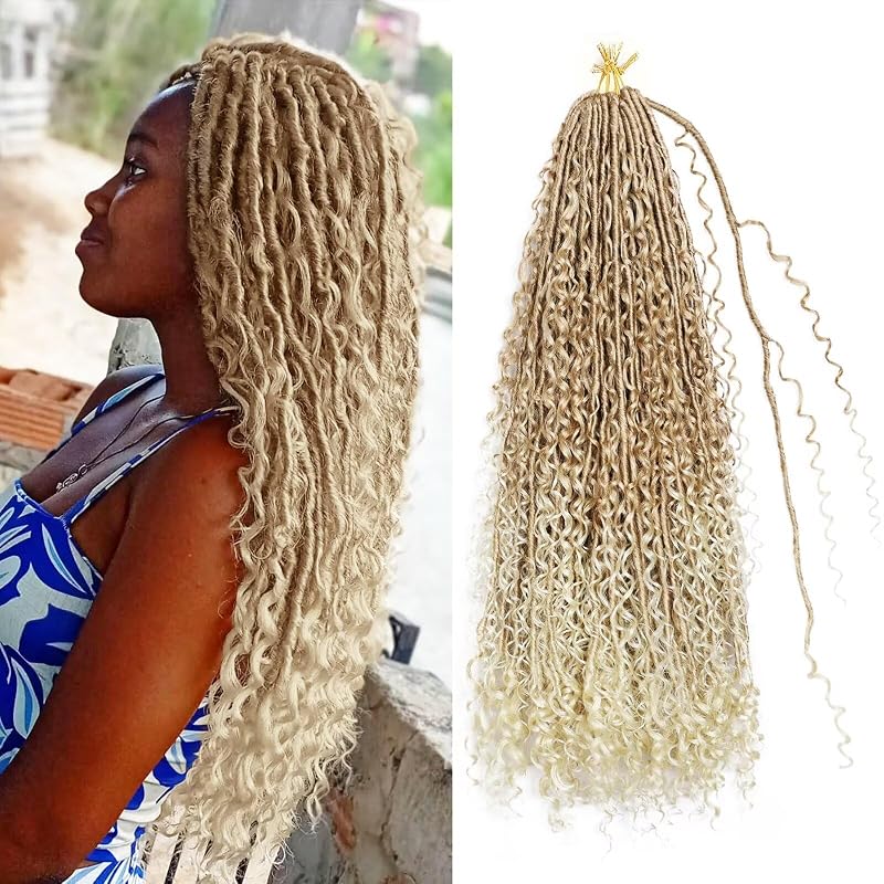 Goddess Locs Crochet Hair for Black Women-30inch Faux Locs Crochet Hair 8 Packs Synthetic Pre-Looped with Curly Ends(8Pack,30inch,27/613)