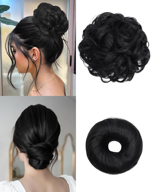 HSLHDI 2PCS Messy Bun Hair Pieces Synthetic Hair Bun Extensions For Women