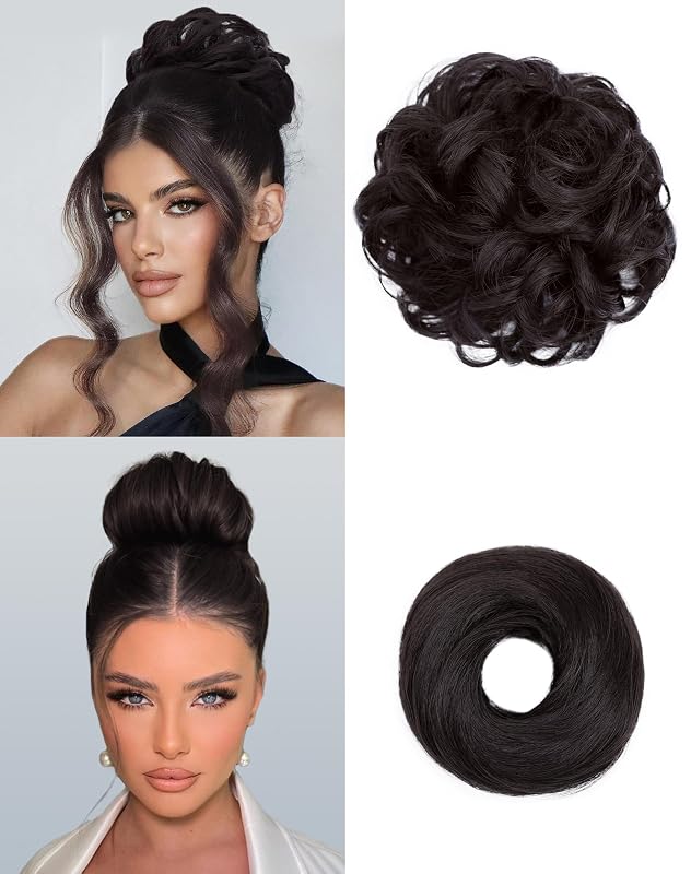 HSLHDI 2PCS Messy Bun Hair Pieces Synthetic Hair Bun Extensions For Women