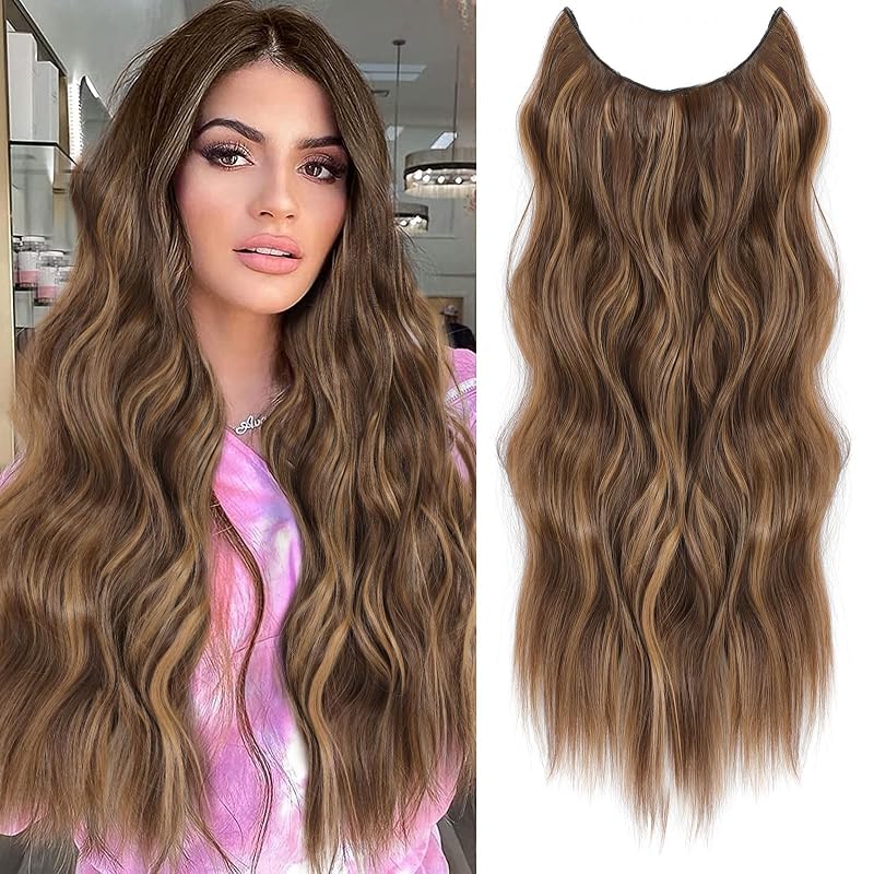 Halo Hair Extensions 24 Inch Invisible Wire Medium Brown Mixed Golden Brown