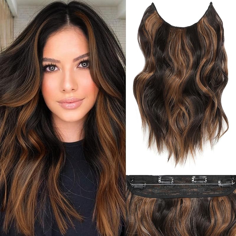 Halo Hair Extensions 16 Inch Invisible Wire Dark Brown Mix Medium Brown