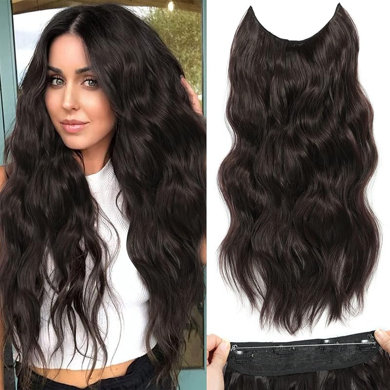 BUPPLER Halo Hair Extensions 20 Inch Invisible Wire Black Brown