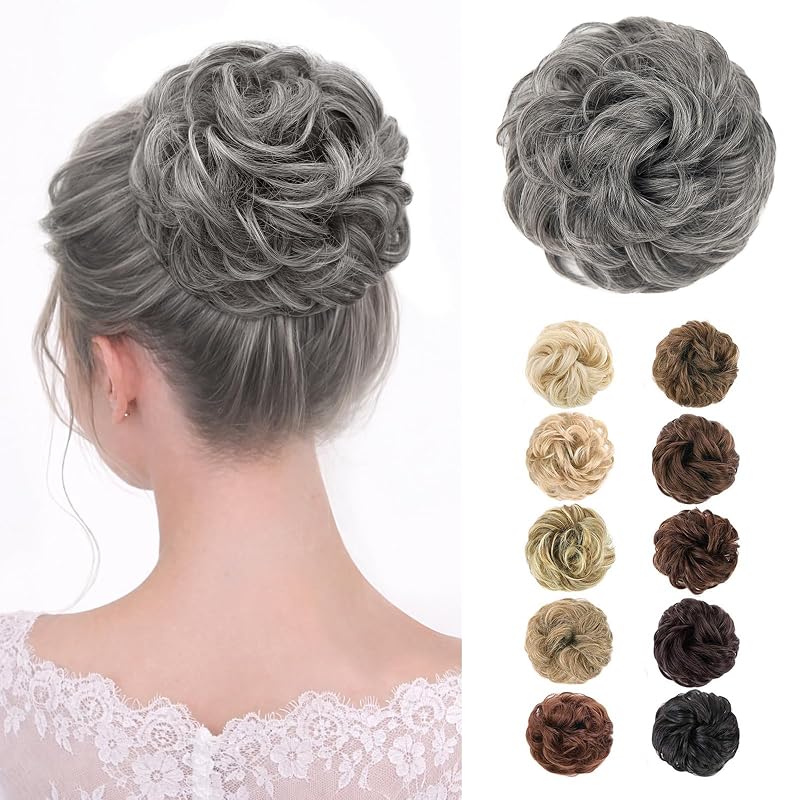 MORICA 1PCS Messy Bun Hair Piece for Women, Silver Gray Hair Bun Scrunchie