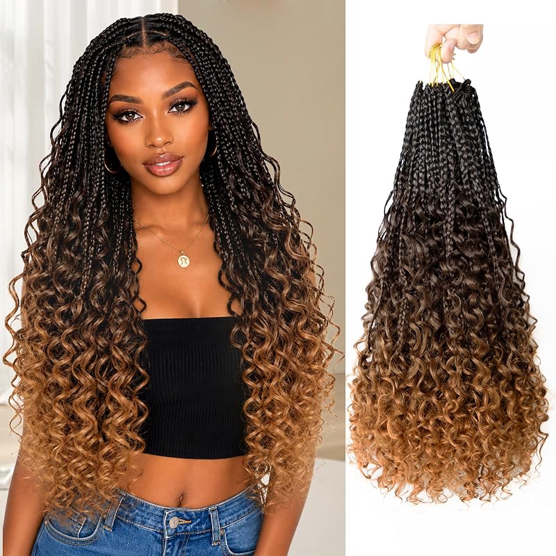 Boho Box Braids Crochet Hair 18 Inch, Goddess Crochet Box Braids with Curly Ends, Pre Looped Synthetic Crochet Hair for Black Women – NAYOO