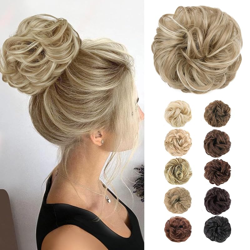 MORICA 1PCS Messy Bun Hair Piece for Women, Beige Blonde Hair Bun Scrunchie