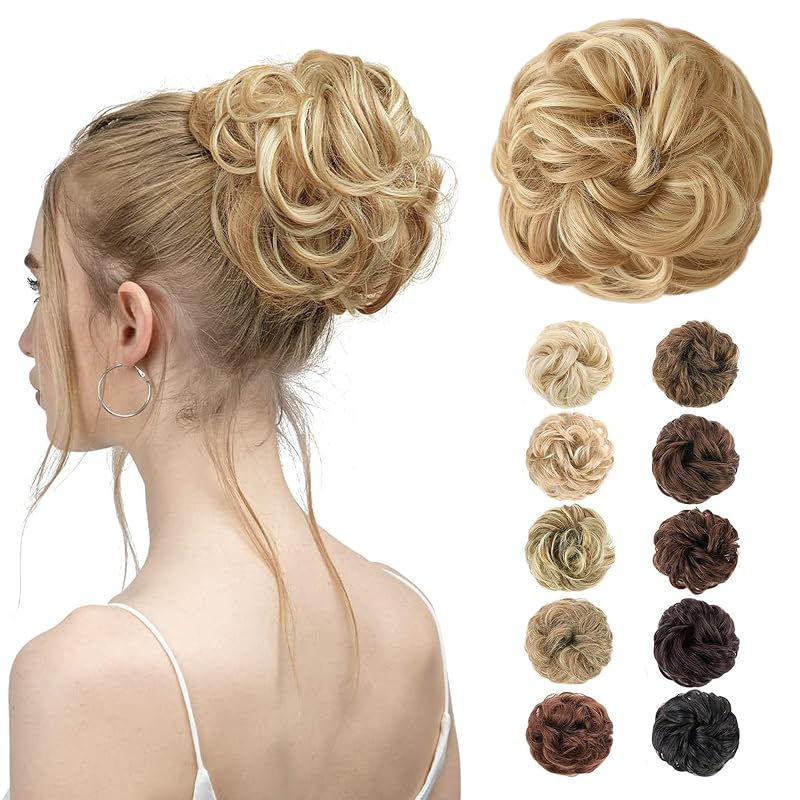 MORICA 1PCS Messy Bun Hair Piece for Women,Golden Blonde Hair Bun Scrunchie