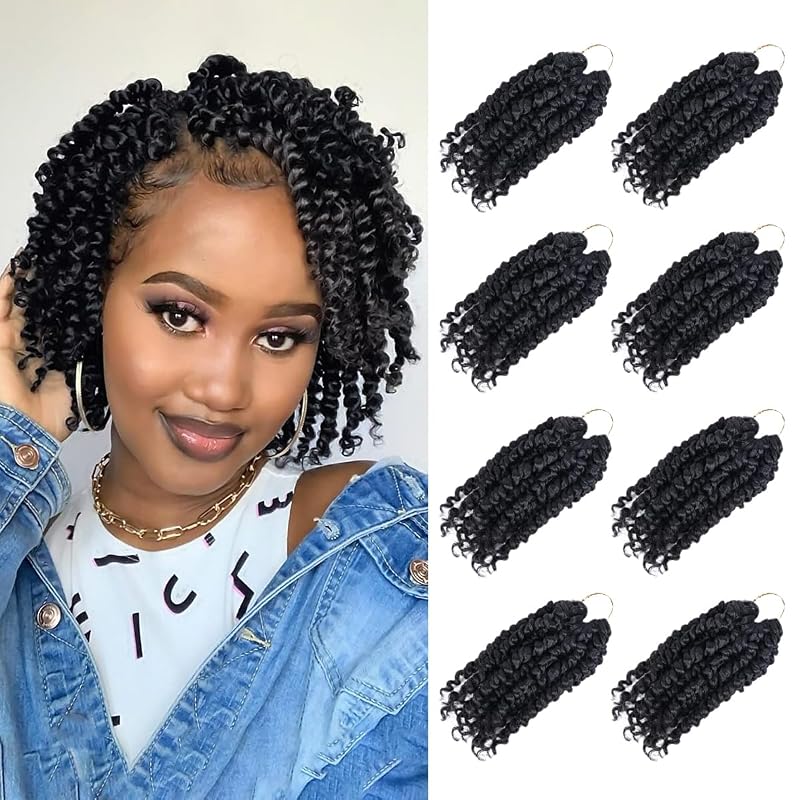 Pre-Twisted Passion Twist Crochet Hair 6 Inch for Black Women 8 Packs 1B