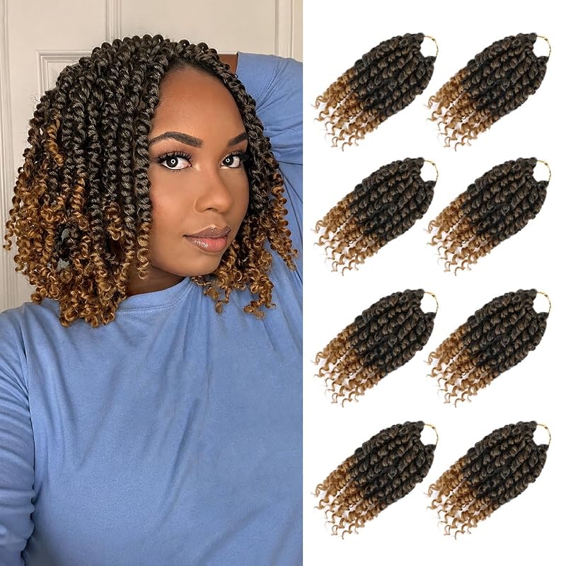 Pre-Twisted Passion Twist Crochet Hair 6 Inch for Black Women 8 Packs T27
