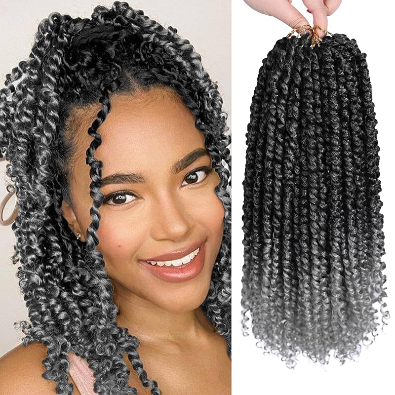 Passion Twist Hair 8 Packs 12 Inch Pretwisted Curly Crochet Hair TGREY