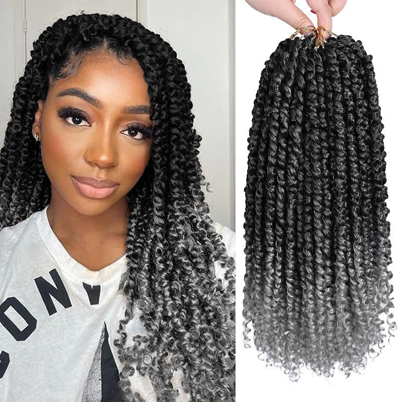 Passion Twist Hair 8 Packs 14 Inch Pretwisted Curly Crochet Hair TGREY