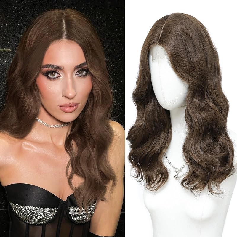MORICA Chestnut Brown Wigs for Women, 18 Inch Middle Part Synthetic Wig