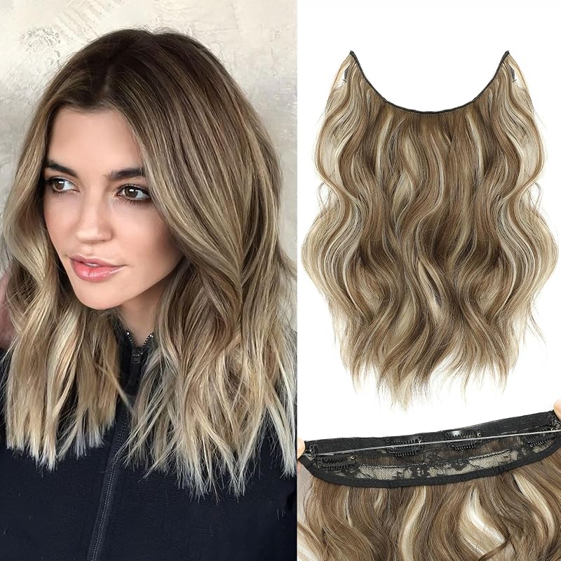 Halo Hair Extensions 12 Inch Invisible Wire Ash Brown Mix Medium Blonde