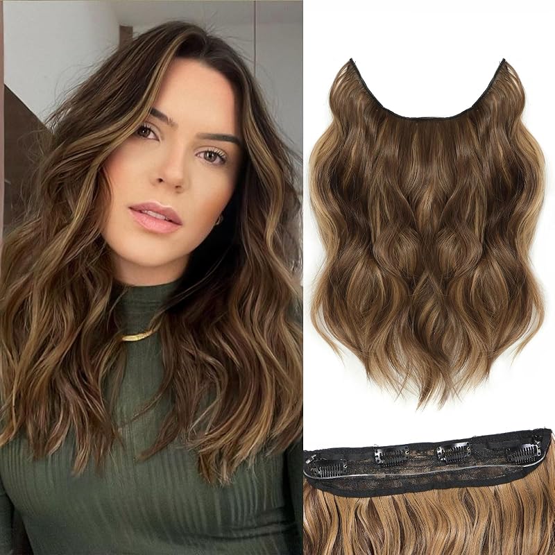 Halo Hair Extensions 12 Inch Invisible Wire Honey Blonde Mix Light Brown