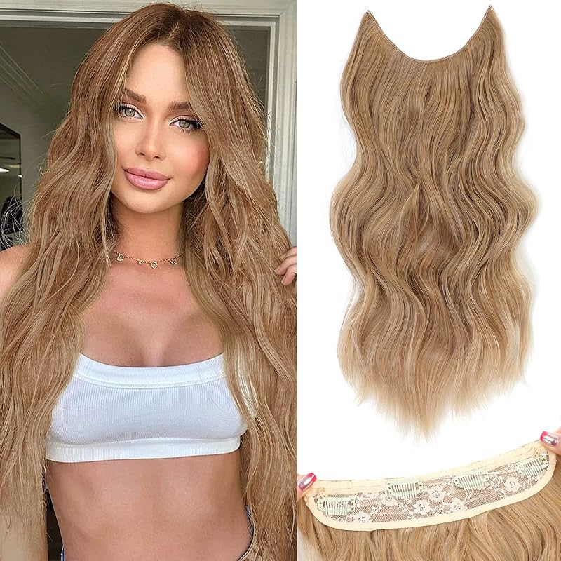 BUPPLER Halo Hair Extensions 20 Inch Invisible Wire Honey Blonde