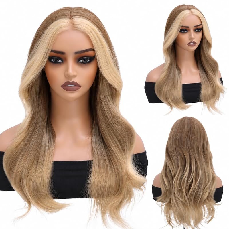 Blonde Highlights 13x4 Synthetic Lace Front Wig, 22 Inch Natural Hairline