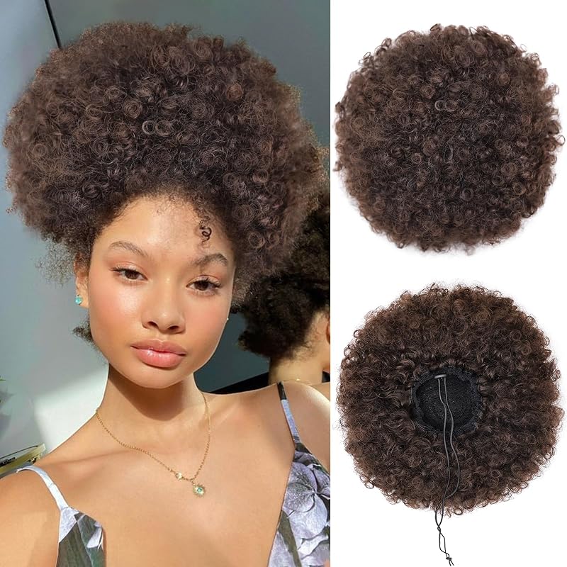 AISI QUEENS Afro Puff Ponytail for Black Women, Deep Brown, 2-33#