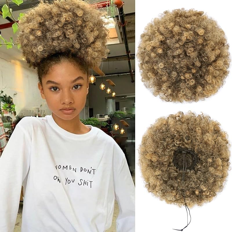 AISI QUEENS Afro Puff Drawstring Ponytail for Black Women, Black to Honey Brown Afro Bun Drawstring Ponytail for Women Girls(T27#)