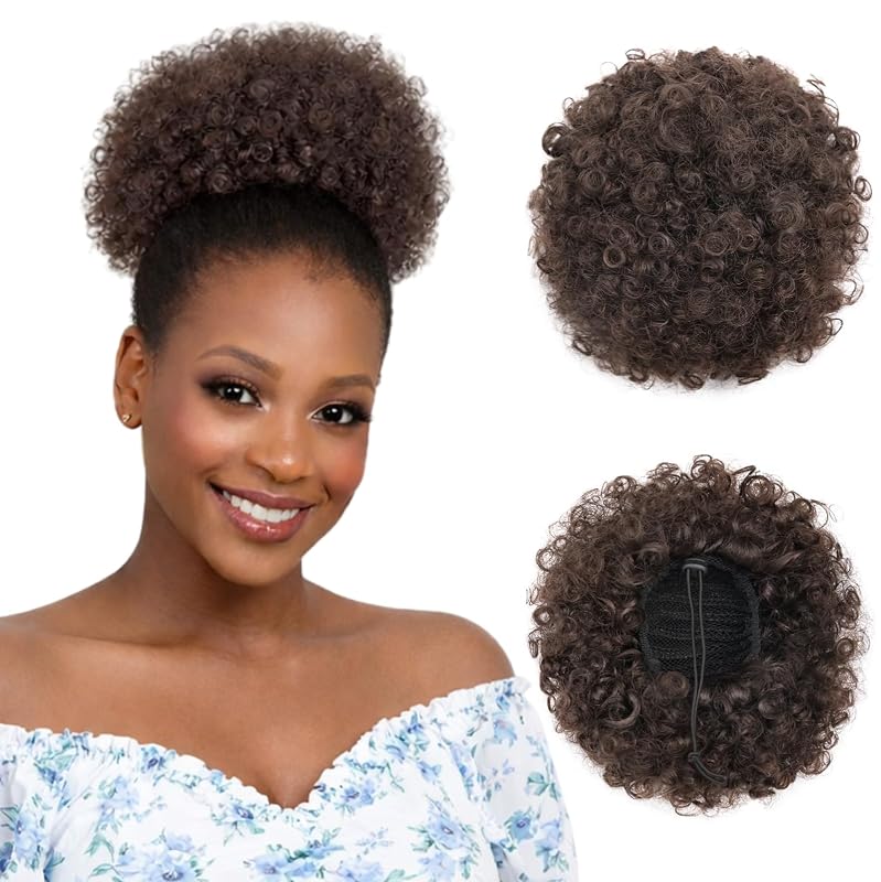 AISI QUEENS Afro Puff Drawstring Ponytail, Medium Brown, 4#