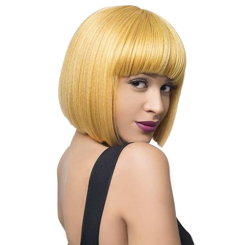 Honey Blonde Bob Wig - Short Straight With Bangs for Women, Colorful Short Hair, Cute Synthetic for Cosplay, Daily, Halloween (12inch)