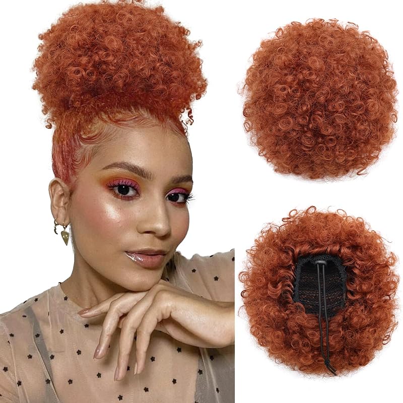 AISI QUEENS Afro Puff Drawstring Ponytail Extension, Copper, 350#