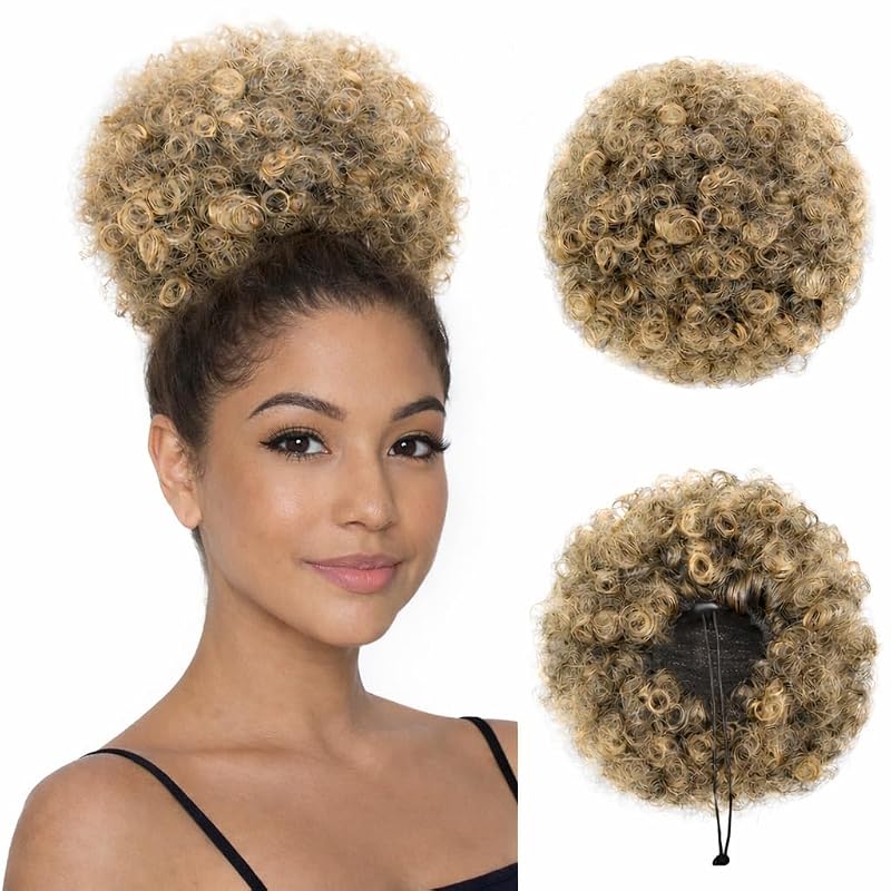 AISI QUEENS Afro Puff Drawstring Ponytail Extension for Black Women, Afro Puff Bun Extension Short Afro Kinkys Updo Hairpieces for Black Women(T27#)