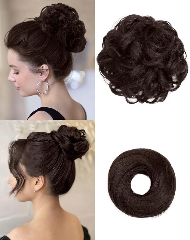 HSLHDI 2PCS Messy Bun Hair Pieces Synthetic Hair Bun Extensions For Women