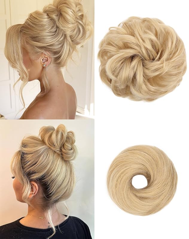 HSLHDI 2PCS Messy Bun Hair Pieces Synthetic Hair Bun Extensions For Women