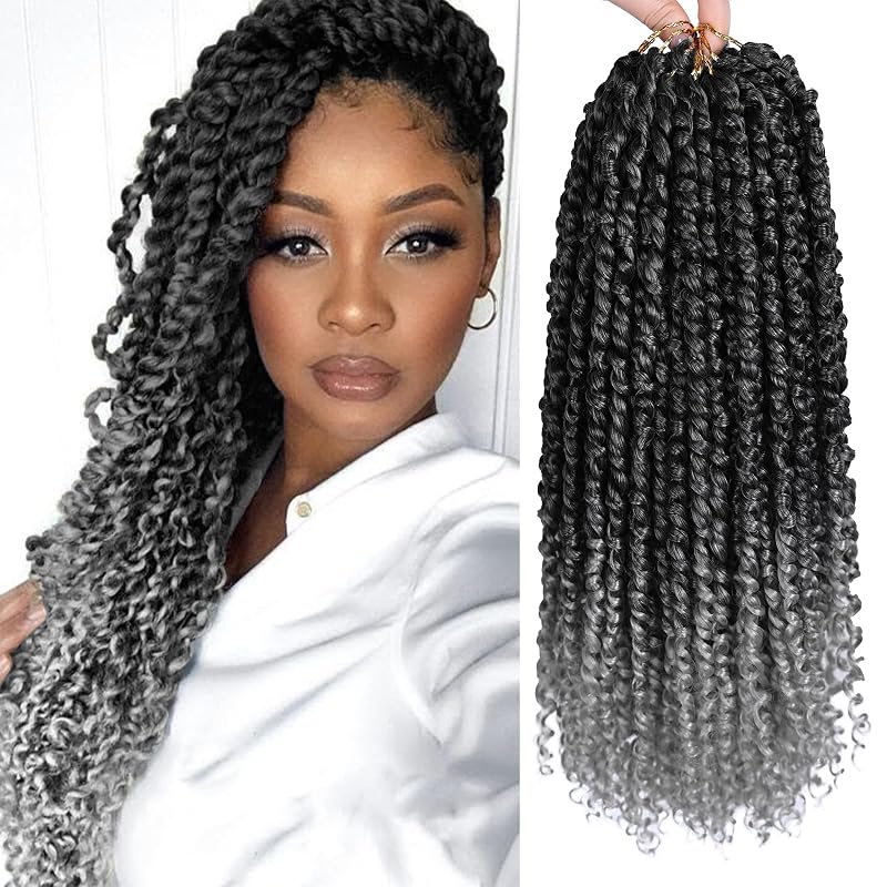 Passion Twist Hair 8 Packs 16 Inch Pretwisted Curly Crochet Hair TGREY