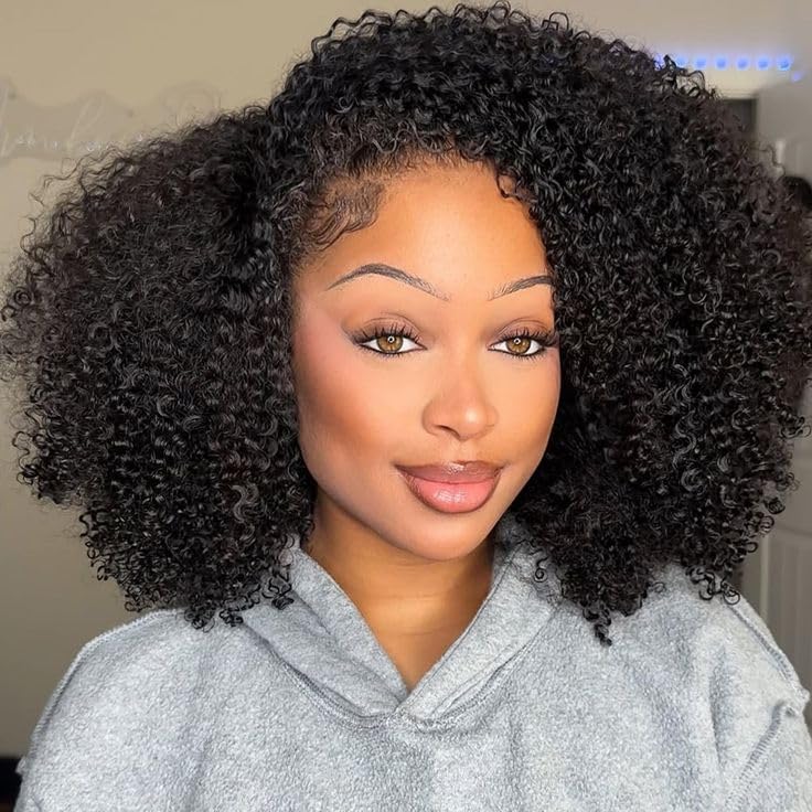 CindiRiver Half Wig Human Hair Kinky Curly Flip Over Wig 230% Density with Drawstring Seamless Clips Glueless Natural Black Ready to Wear Wigs for Women 18 Inch
